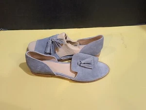 Topshop Grey Suede Tassle Open Toe F lat Sz 9.5 - Picture 1 of 2