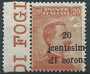 1919 TRENTO E TRIESTE EFFIGIE 20 CENT VARIETà SOPRASTAMPA MNH ** - ED754-4 - Picture 1 of 1