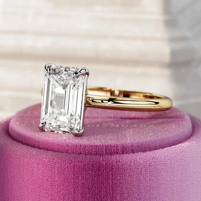 2 Ct Emerald Cut F VVS2 Lab Grown Diamond Low profile Solitaire Engagement Ring - Image 1 of 4