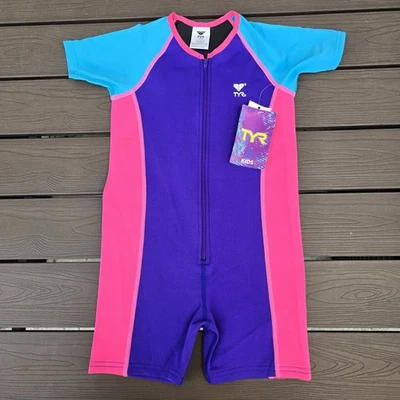 TYR Girls Solid Thermal Swim Suit Zip up Pink/purple Size 7/8 New W/mark - Image 1 of 4