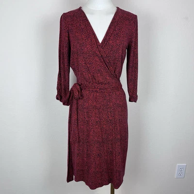 Lucky Brand Dress Womens Extra Small Faux Wrapn Midi Floral Stretch Boho Red - Image 1 of 4