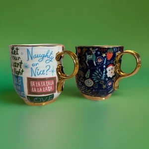 Juego de 2 tazas navideñas brillantes Anthropologie DANIELLE KROLL Making Spirits - Imagen 1 de 8