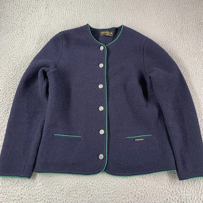 Vtg GEIGER Sweater Womens 42 Cardigan Tyrol Boiled Pure Wool Button Front Blue - Image 1 of 4