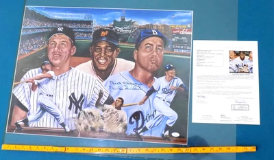 Mickey Mantle Willie Mays Duke Snider Signed Autograph Inscrip 24x18" poster JSA - Image 1 of 4