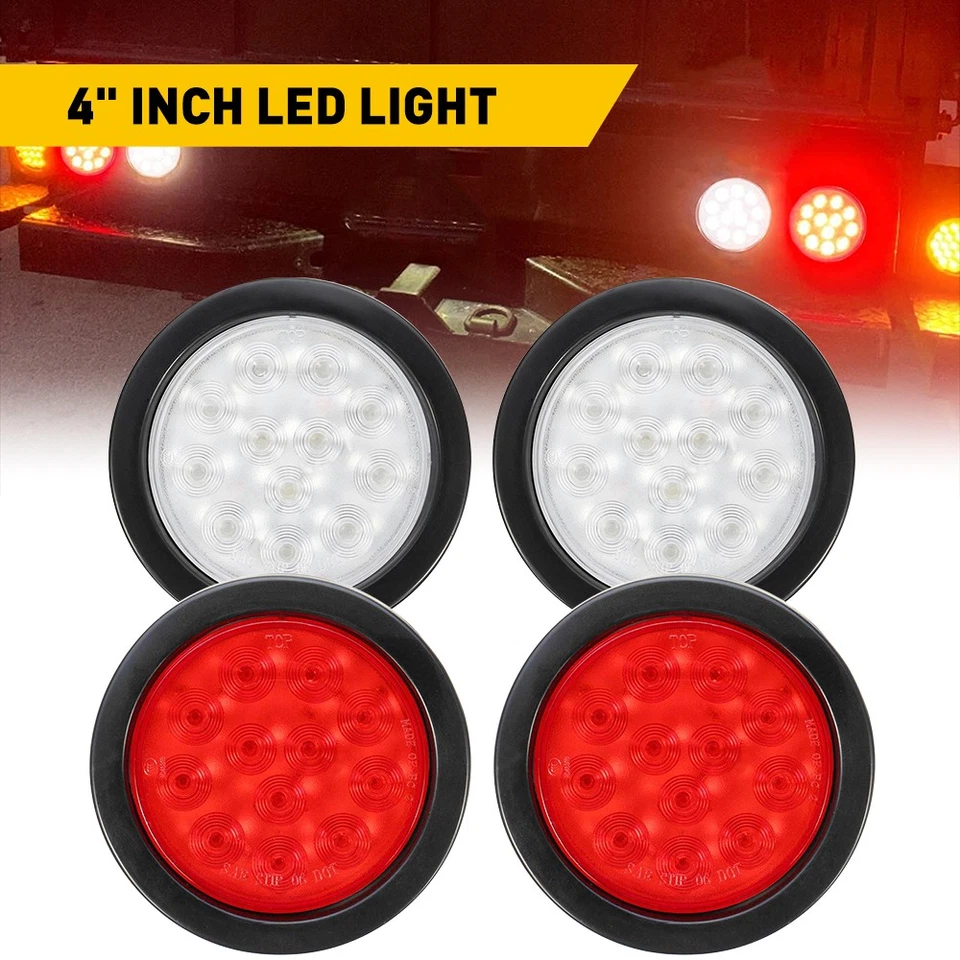 Luzes de freio traseiras traseiras de LED redondas de 4 polegadas vermelho/branco 12V reboque de caminhão H - Imagem 1 de 1