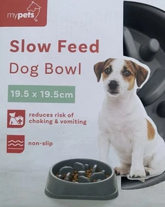 Slow Feed Dog Bowl 19.5cm (Non-Slip) Grey Pet Dish Raised Ridge Wet Dry Food - Picture 1 of 2