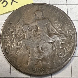 Moneda de bronce de 5 céntimos de Francia 1906 República Francesa  - Imagen 1 de 7
