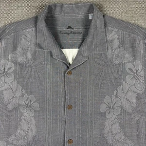 Camisa Tommy Bahama Para Hombre Hawaiana XL Gris Manga Corta Floral Bordado Seda - Imagen 1 de 10
