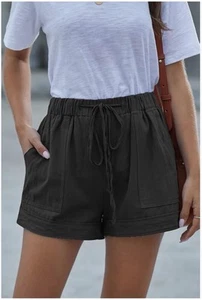 NWT Women’s Plus 100% Cotton Drawstring Shorts Black Size 2XL - Picture 1 of 10