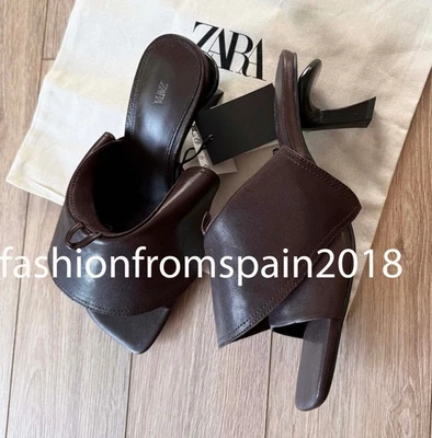 ZARA NEW WOMAN LEATHER KITTEN-HEEL SANDALS SHOES BROWN 36-41 1352/610/700 - Image 1 of 2