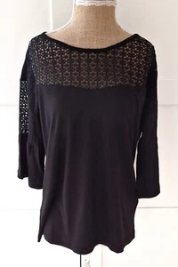 Ladies Black Lace Bodice T-shirt Top Bu Linea Tesini Size 14 NEW - Picture 1 of 5