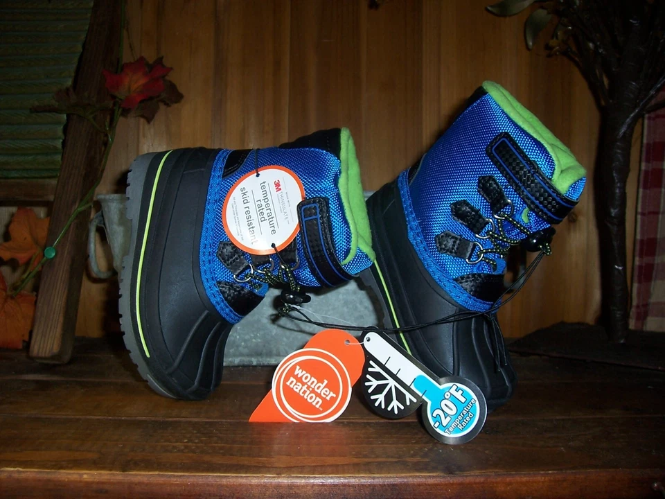 BOTAS DE INVIERNO AISLADAS WONDER NATION NIÑOS PEQUEÑOS TALLA 6 AJUSTABLES AZUL VERDE Foto 1 de 1