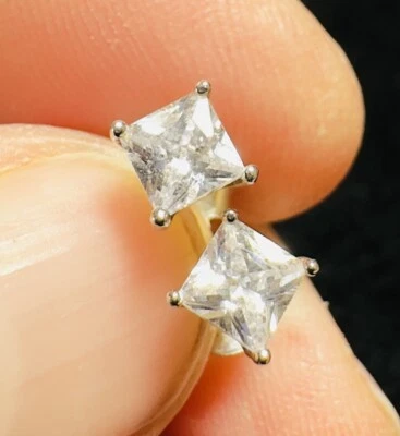 Серьги-гвоздики из стерлингового серебра 925 пробы с квадратным белым турмалином IBB CN  - Изображение 1 из 4