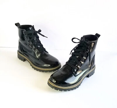 Botas de mujer MARTINO Nina charol negro talla 6 con cordones combate impermeables Foto 1 de 4