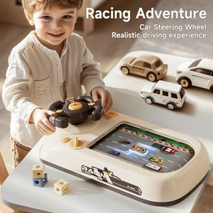 Kids Racing Game Console with Steering Wheel USB Powered Realistic Driving Toy - Picture 1 of 7