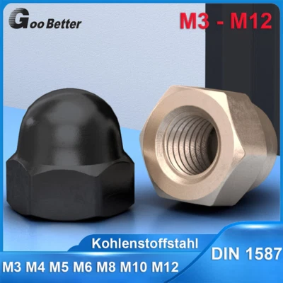 Hutmutter DIN 1587 Muttern M3 M4 M5 M6 M8 M10 M12 hohe Form Vernickelt / Schwarz - Bild 1 von 4