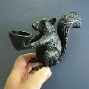 Resin black squirrel figure 7.5 " long holding attached cone cup - Picture 1 of 6