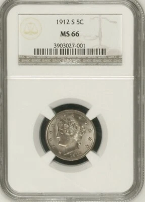 1912-S NGC MS66 Liberty Nickel LOWEST MINTAGE "V" 5c Key Date - Image 1 of 4