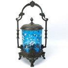 Jugendstil Keksdose Gurkenglas Metall & Glas um 1900 Emailmalerei Pickle Castor