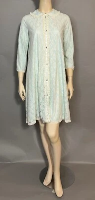 Roupão de renda vintage Miss Elaine illusion década de 1960 azul tamanho pequeno - Imagem 1 de 4