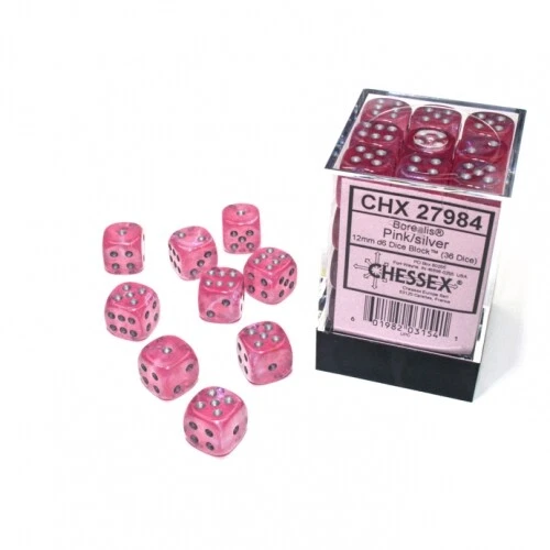 Dice - 0 15/32in - Borealis Pink/Silver Luminary ( Set 36 X W6) - Lights Up IN D - Image 1 of 1