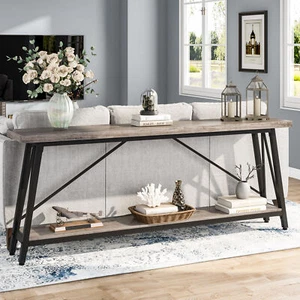 71" Extra Long Narrow Sofa Table Behind Couch, Rustic Console Table for Entryway - Picture 1 of 21