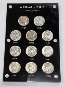 1942-1945 Silver War Nickel Set BU - 11 Coins Total in Plastic Holder - Picture 1 of 2
