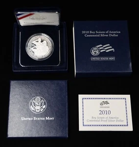 2010 P Proof Boy Scouts of America Commemorative Silver Dollar US Mint OGP COA - Picture 1 of 7