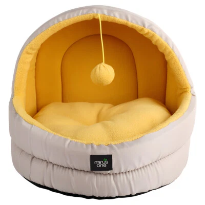 Minus One Katzenhöhle Hideaway Cat Cave Gelb, Fleece, Spielzeugball, nachhaltig