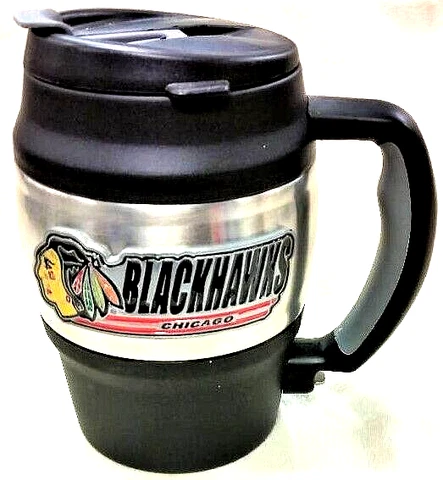 Chicago Blackhawks Insulated Barrel Travel Mug With Handle and Bottle Opener Cover
