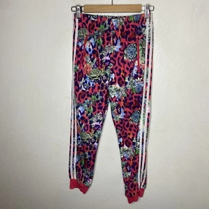 Adidas Pink Animal Print Succulent Plant Jogger Sweatpants Stripes Girls 11-12 M - Picture 1 of 12