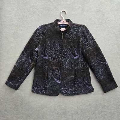 Susan Graver Women Jacket M Black Paisley Knit Long Sleeve Polyester Logo - Image 1 of 4
