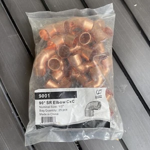 1/2" SR 90 Degrees Elbow C x C (BAG OF 25) - COPPER PIPE FITTING - Picture 1 of 2