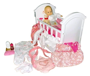 American Girl Bitty Baby Crib With Drawer, Bedding, Our New Baby, Diaper Bag - Picture 1 of 23
