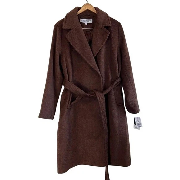 Nine West faux fir animal brown womens NWT XL belted coat - Image 1 of 4