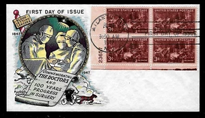 949 3c Stamp (1947) THE MEDICAL DOCTORS FDC FROM HERMAN FLUEGEL - PLATE BLOCK - Picture 1 of 1
