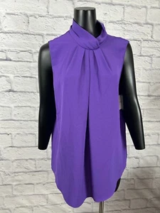 Ellen Tracy Violet High Neck Sleeveless Blouse Top Back Keyhole Women's XL NWT - Picture 1 of 8