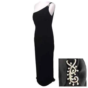 Scott McClintock Black One Shoulder Embellished Gown 14 EUC - Picture 1 of 8