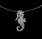 Seahorse Women Pendant 2Ct Lab-Created Sapphire Round Cut 14k White Gold Plated