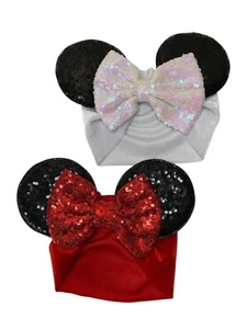 Kids Minnie Mouse ears soft headband - handmade- bundle Red and White sequin - Picture 1 of 6