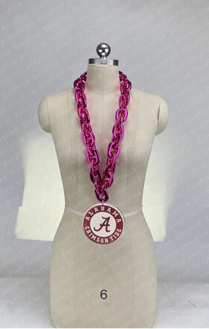 New University Alabama BAMA Jumbo H Pink Big Fan Chain Necklace Foam MI USA Cover