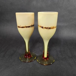 Michael Nourot 1980 Art Glass Goblet Glass Set Signed 8 inch Tall - Picture 1 of 13