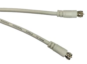 0.5m 75 Ohm Satellite F Connector Plug to F Connector Plug Cable White Lead - Picture 1 of 5