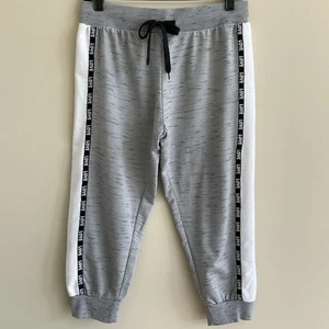 Bobbie Brooks Women's Gray Jogger Drawstring Capri Pants Love Sidestripe Size L - Picture 1 of 8
