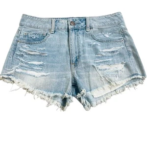 American Eagle Hi-Rise Festival Blue Distressed Shorts 6 NWT - Picture 1 of 9