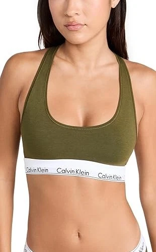 Bralette moderno de algodón para mujer Calvin Klein, verde oliva, mediano 38A/36B/34C-D Foto 1 de 4