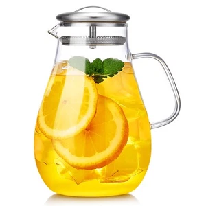 68 oz Glass Pitcher with Lid and Spout, Water Jug, 2000ML Carafe for Hot/Cold... - Picture 1 of 8