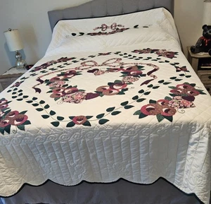Handgefertigte Amish Applikation Queen Quilt Größe 92" x 106" Country Love. Schwachfleck - Bild 1 von 7