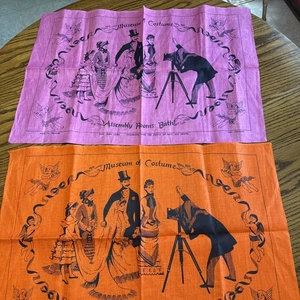 2 - Vintage Ulster irische reine Leinen Handtücher - Museum of Costume - rosa & orange - Bild 1 von 9