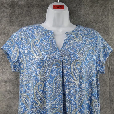 J Jill Dress Womens Small Tall Blue White Paisley Print Pockets Flowy Split Neck - Image 1 of 4
